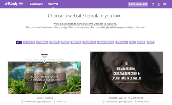 Screenshot showing Strikingly website templates Screenshot showing Strikingly website templates